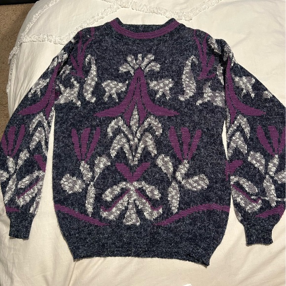 Zeppelin Other - Vintage 80’s Zeppelin Grey & Purple Grandpa Sweater Size M |D60